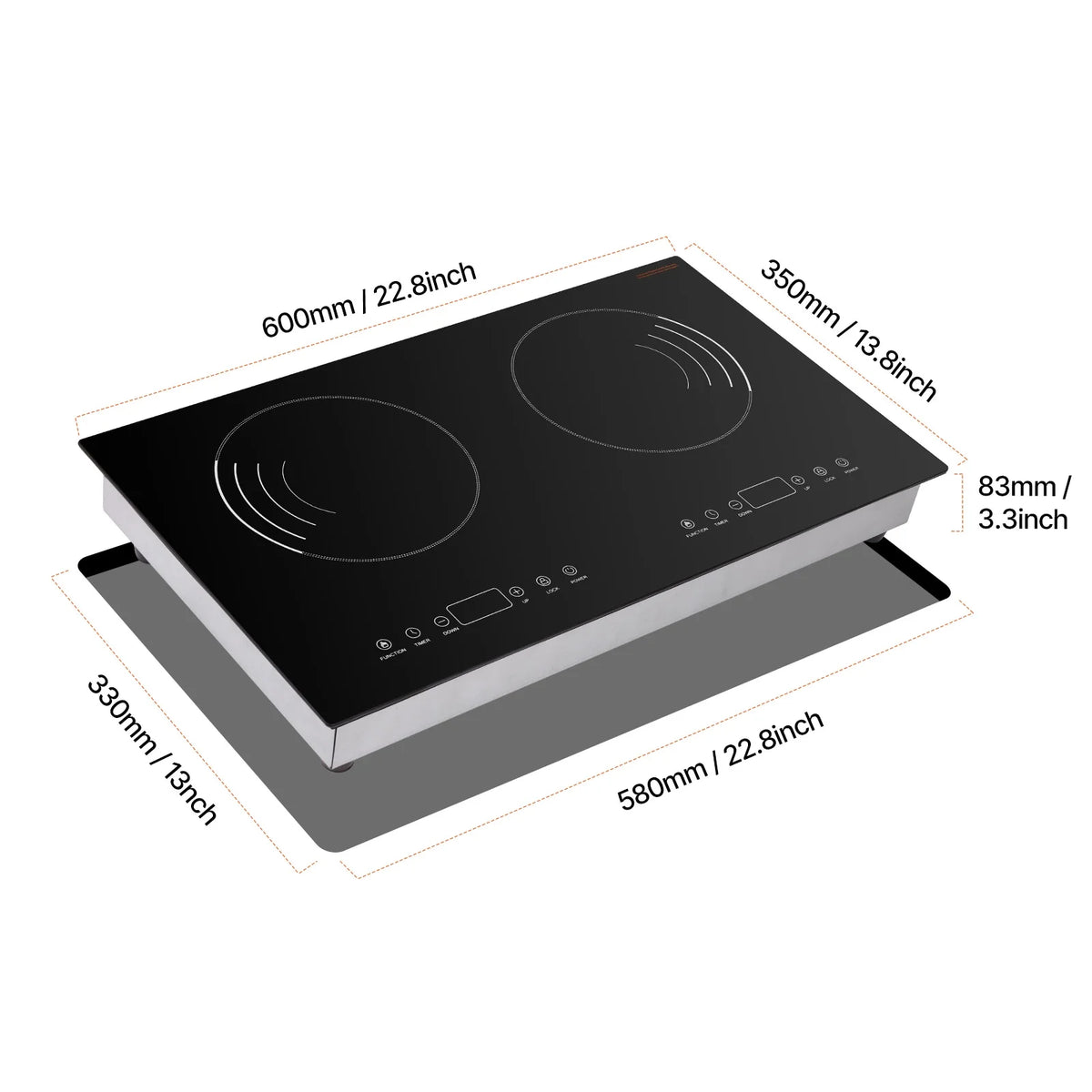 KFFKFF Induction Stove, 1800W Electric Countertop 2 Burner, Electric Cooktop with Touch Controls, Integrated Induction Stove with 9 Energy Levels, Safety Feature for Kids, Timer Function, Glass Top