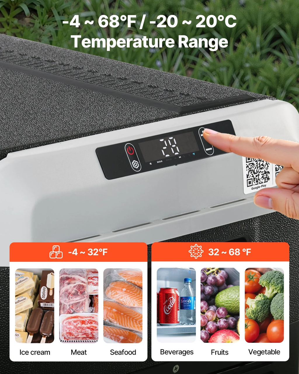 VEVOR Portable Car Refrigerator 42 Qt, 12V Portable Freezer with Single Zone, 12/24V DC & 110-240V AC Electric Cooler with -4℉-68℉ Cooling Range, for Car Truck Vehicle RV Boat Outdoor & Home use