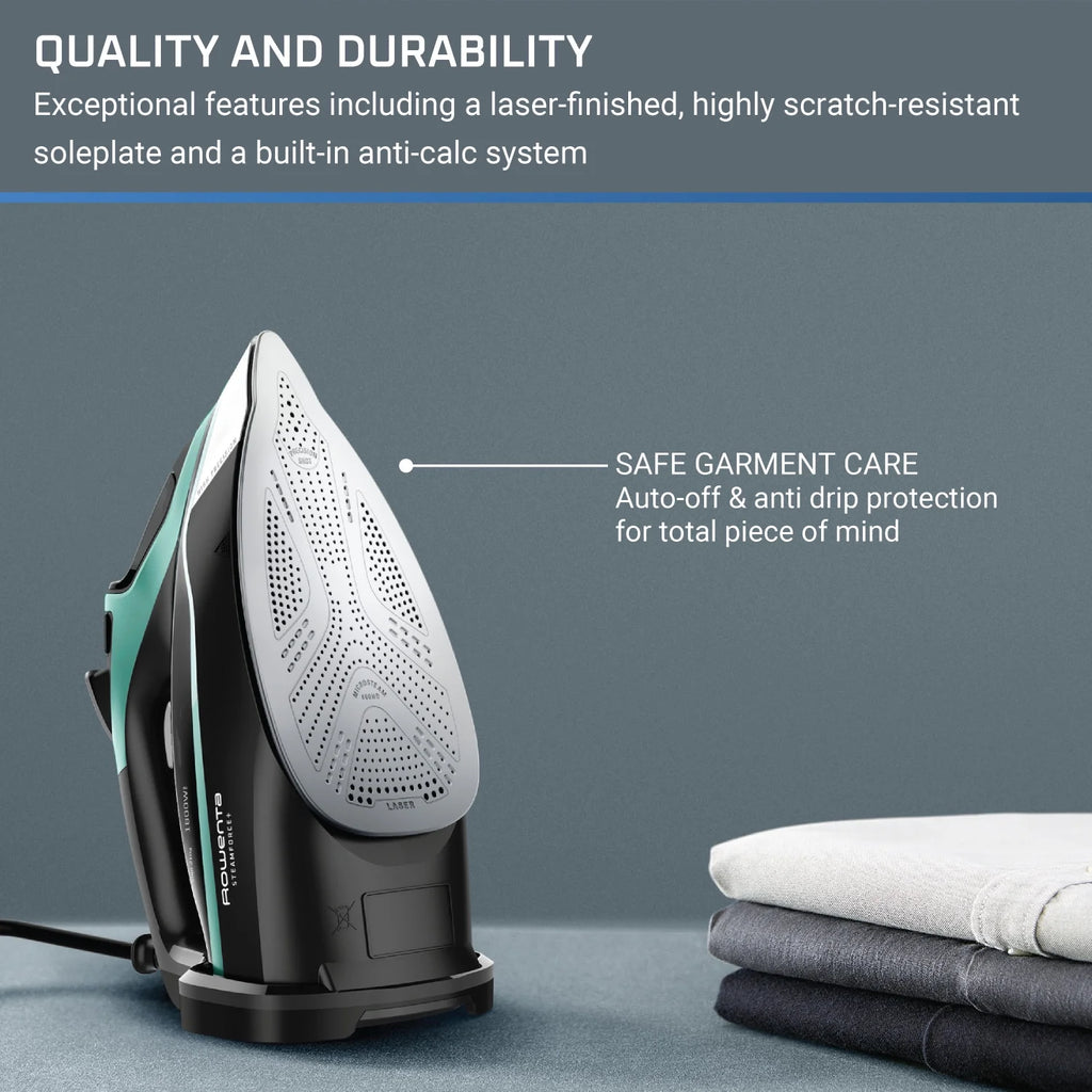 Rowenta Steam Force+ Iron for Clothes, Stainless Steel Soleplate, 1850 Watts, 400 Microsteam Holes, Garment Steamer, Black & Blue, DW9440U1