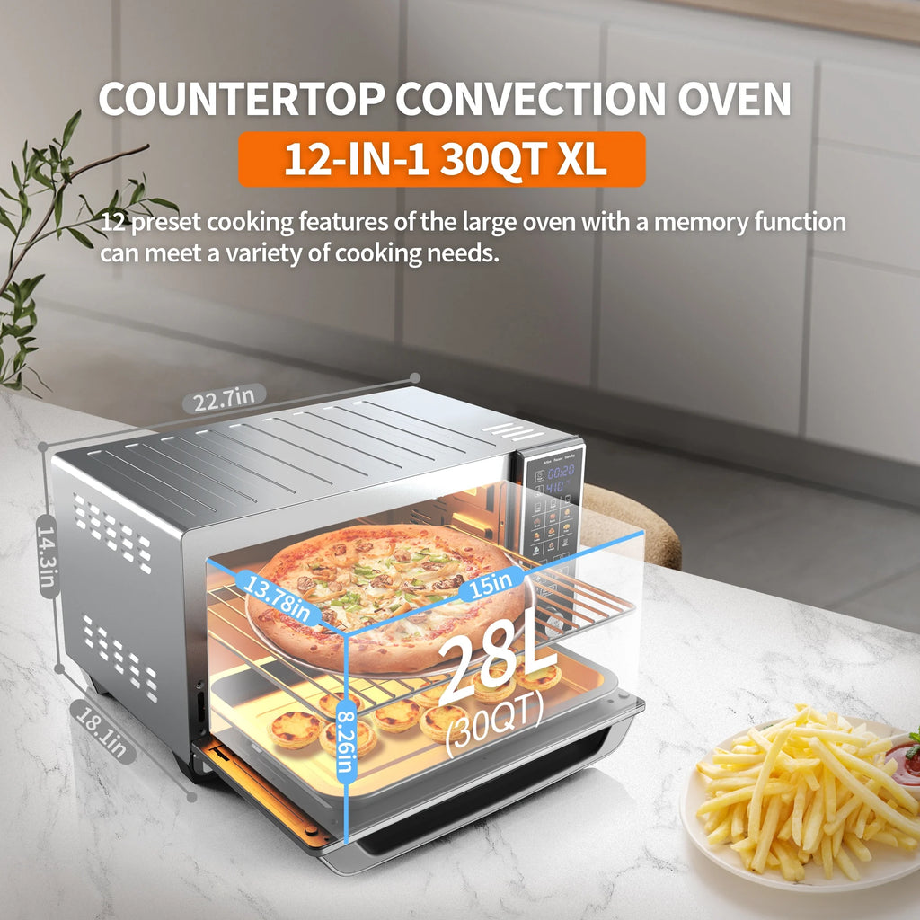 Whall 12QT Touchscreen Air Fryer Toaster Oven, 12 Pre-set Menus, Clear Window, Less Oil