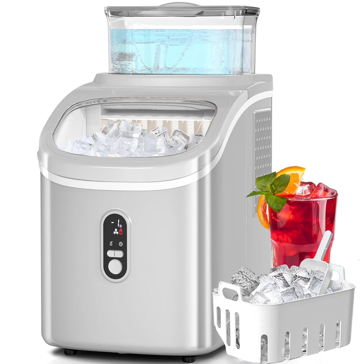 Auseo 45lbs/24H Ice Maker Countertop, 1.5+0.5L Large Water Tank, Cube Ice, Self-Cleaning,  24H Timer, Customizable Ice Making Time, Black