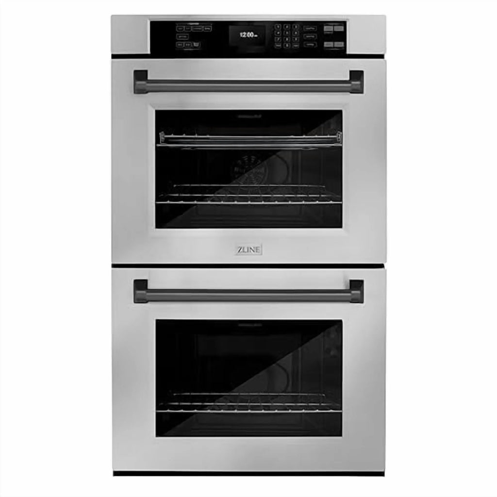 ZLINE 30 in. Autograph Edition Professional Convection Double Wall Oven with Air Fry and Self Clean in Stainless Steel with Matte Black Handles (WADZ-30-MB)