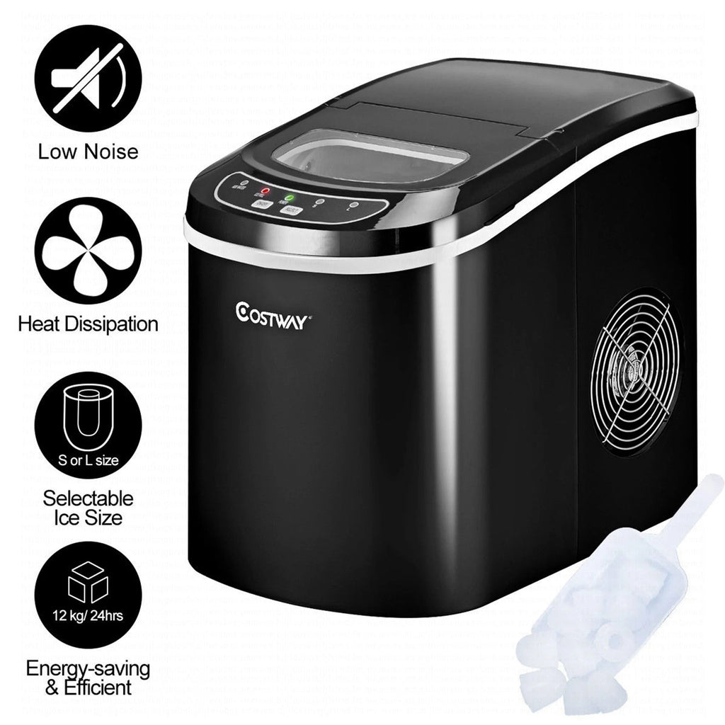 Costway Silver Portable Compact Electric Ice Maker Machine Mini Cube 26lb/Day