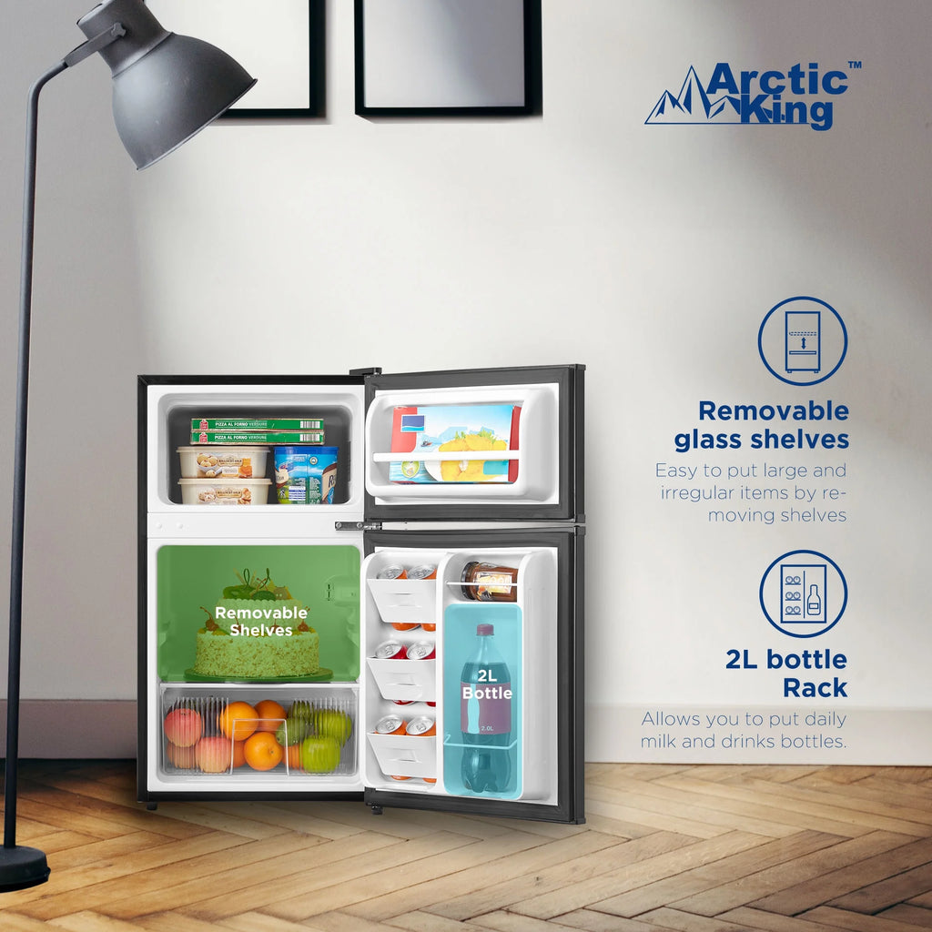 Arctic King 3.2 Cu ft Two Door Mini Fridge with Freezer, Stainless Steel, E-Star