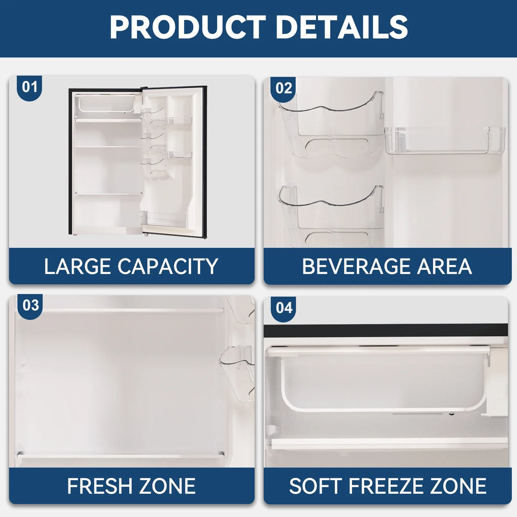 Frestec 3.2 Cu ft One Door Mini Fridge, Estar, Stainless Steel Look, New