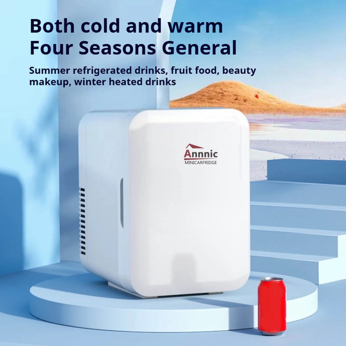 6L Mini Fridge for Bedroom - Car, Office Desk & College Dorm Room - 12v Portable Cooler & Warmer for Food, Drinks, Skincare, Beauty & Makeup - AC/DC Small Refrigerator Red