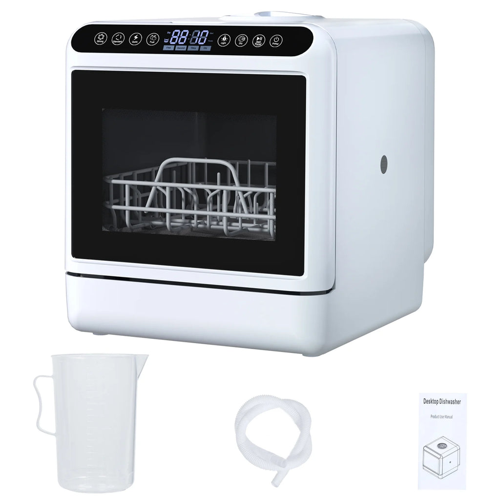 Happydeer Portable Countertop Dishwasher with 5L Water Tank, Automatic Smart Countertop Dishwasher, Mini Dishwasher with 5 Place Settings, 2-Tier Rack, 3-Spray Arm, Air-Dry Function