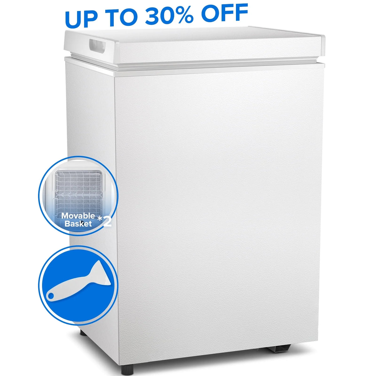 Auseo Mini Freezer Chest 3.5 cu ft,  Black Deep Freezer & Side Handle, Compact Freezer with 7 Gear Adjustable Temperature, Removable Storage Basket*2, Energy Saving