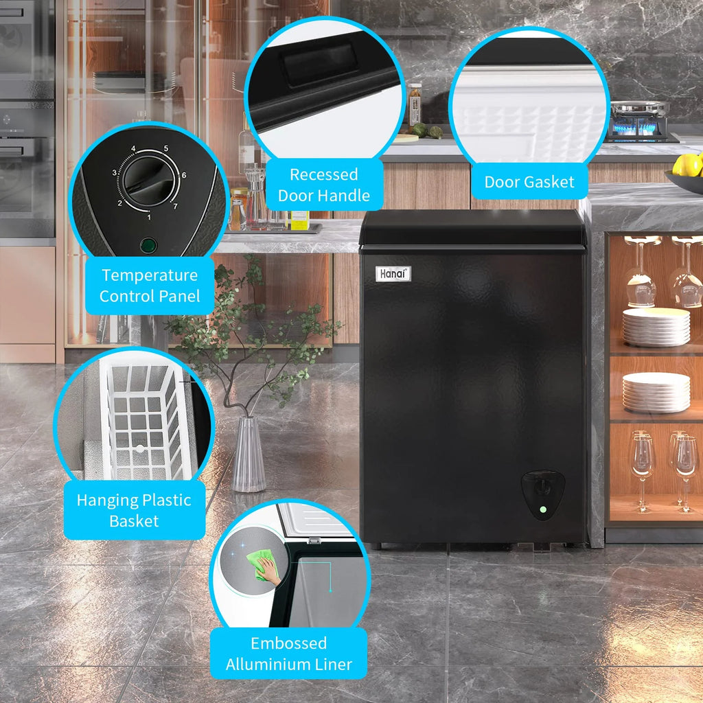 WANAI 3.5 Cu.ft,Chest Freezer,Deep Freezer,Removable Storage Basket Freezer,Black