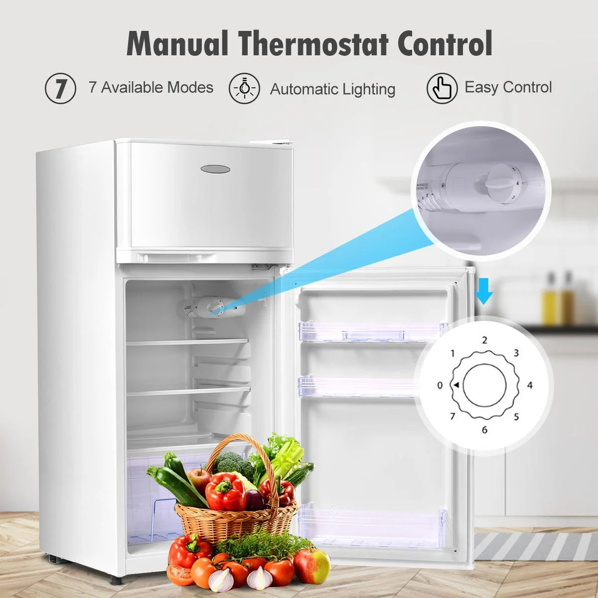 Giantex Compact Refrigerator, 3.4 cu. ft. Mini Cooler Fridge, Freestanding Fridge w/Adjustable Thermostat, Black
