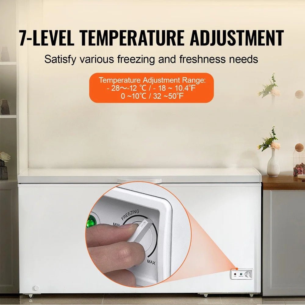 Choco Moon Large Capacity 14.5 Cu.ft Chest Freezer, 345L Storage, 4 Slide-Out Baskets, Lockable Lid, 8 Temp Control Levels, Energy-Efficient LED Lights, 6 Swivel Casters for Easy Mobility