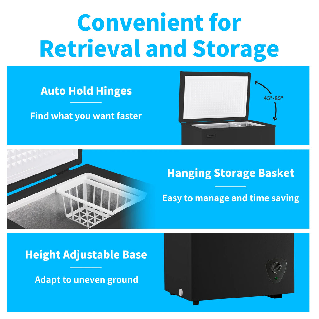 3.5 Cubic Chest Freezer, Compact Deep Freezer with Top Open Door and Removable Storage Basket, 7 Gears Temperature Control, Energy Saving, for Office Dorm or Apartment