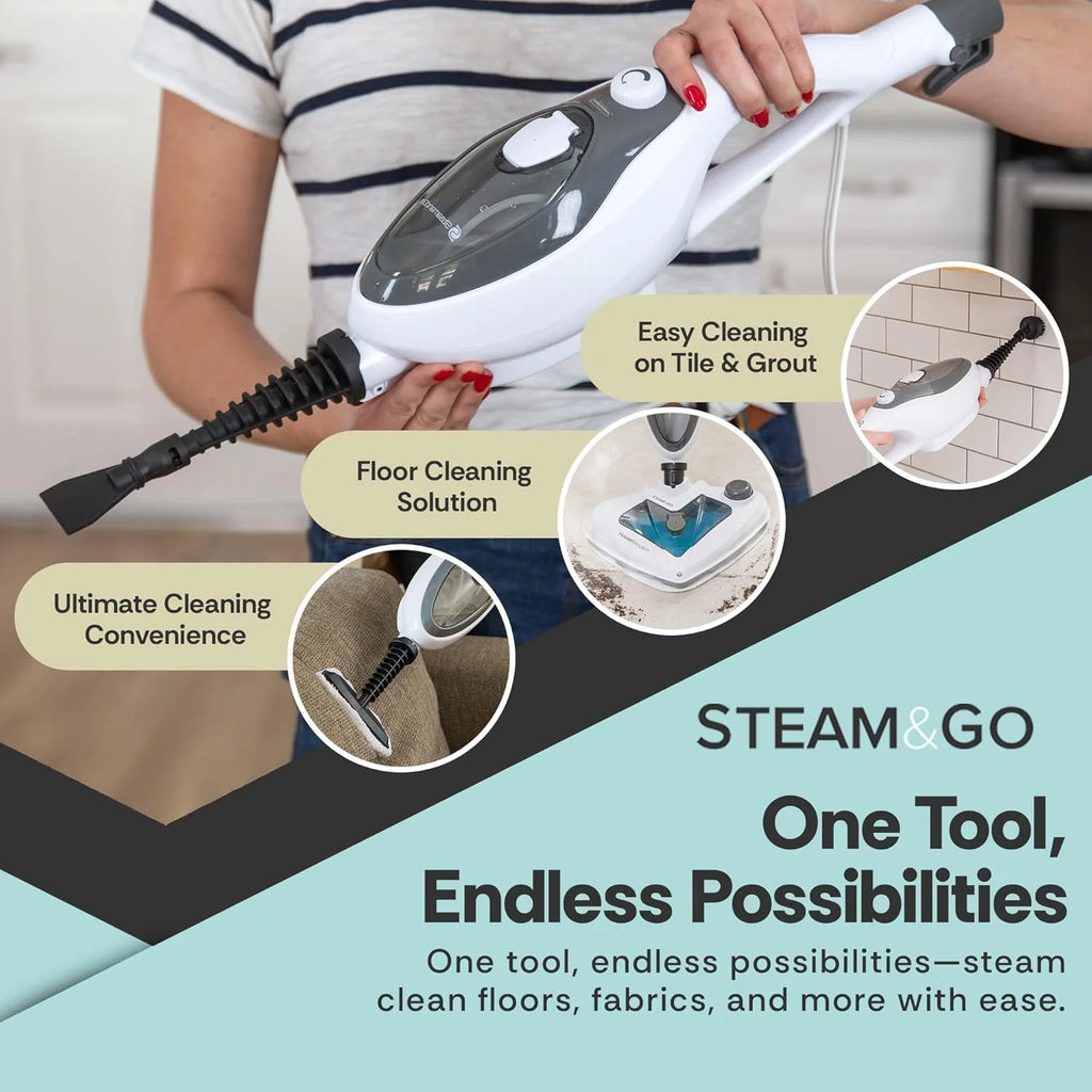 Steam & Go 10-in-1 Steam Cleaner with Detachable Base Steamer Mop Floor Cleaner