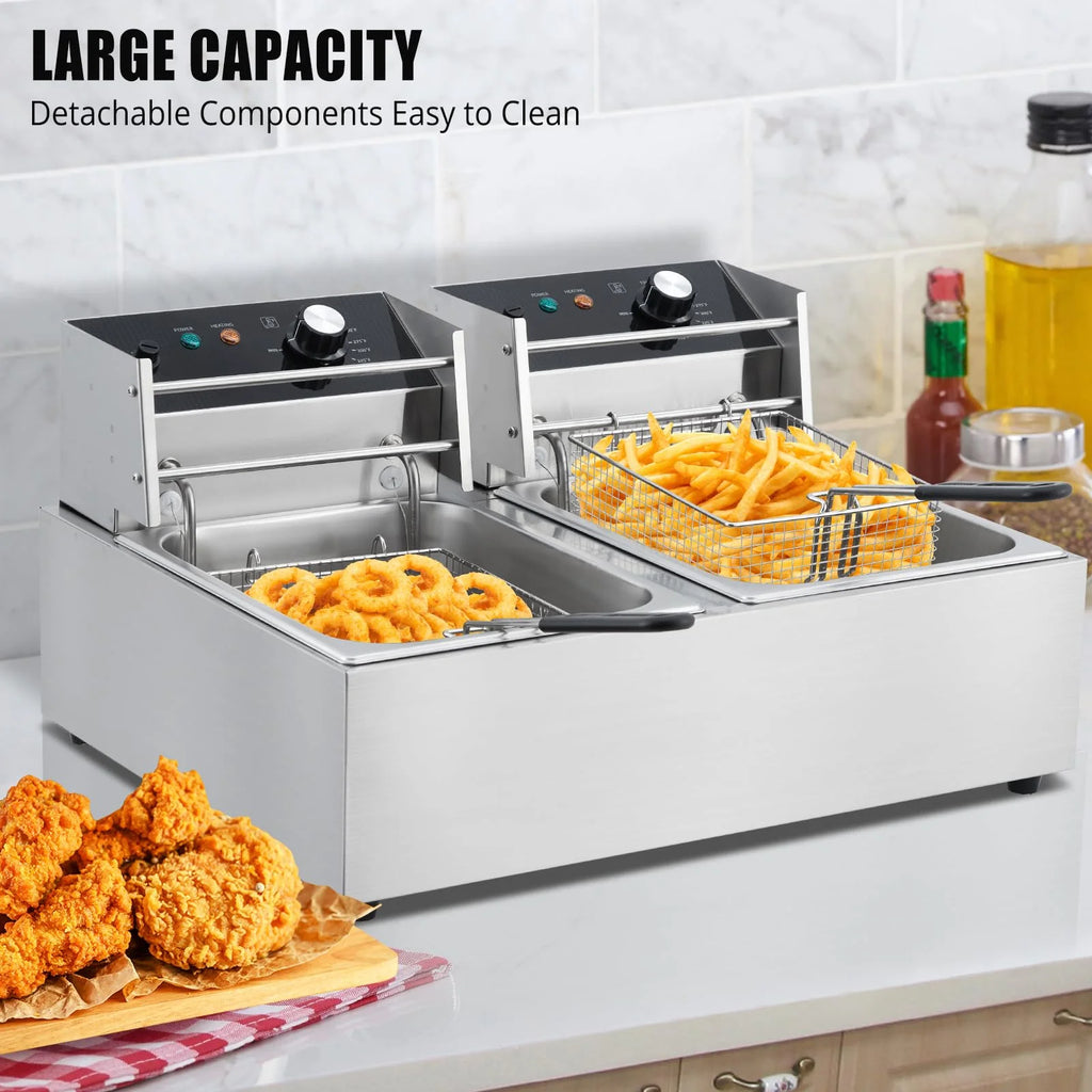 Electric Deep Fryer,Tank Stainless Steel Deep Fryer, Temperature Control, Countertop Fryer for Home Kitchen and Restaurant, 110V