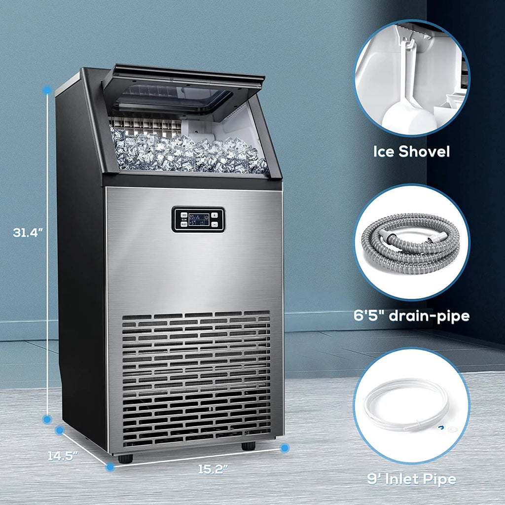 100Lbs/24H Commercial Ice Maker, 45 Cubes in 11 Mins, Stainless Steel, Auto Clean, Under Counter for Home/Bar Use�?Auseo
