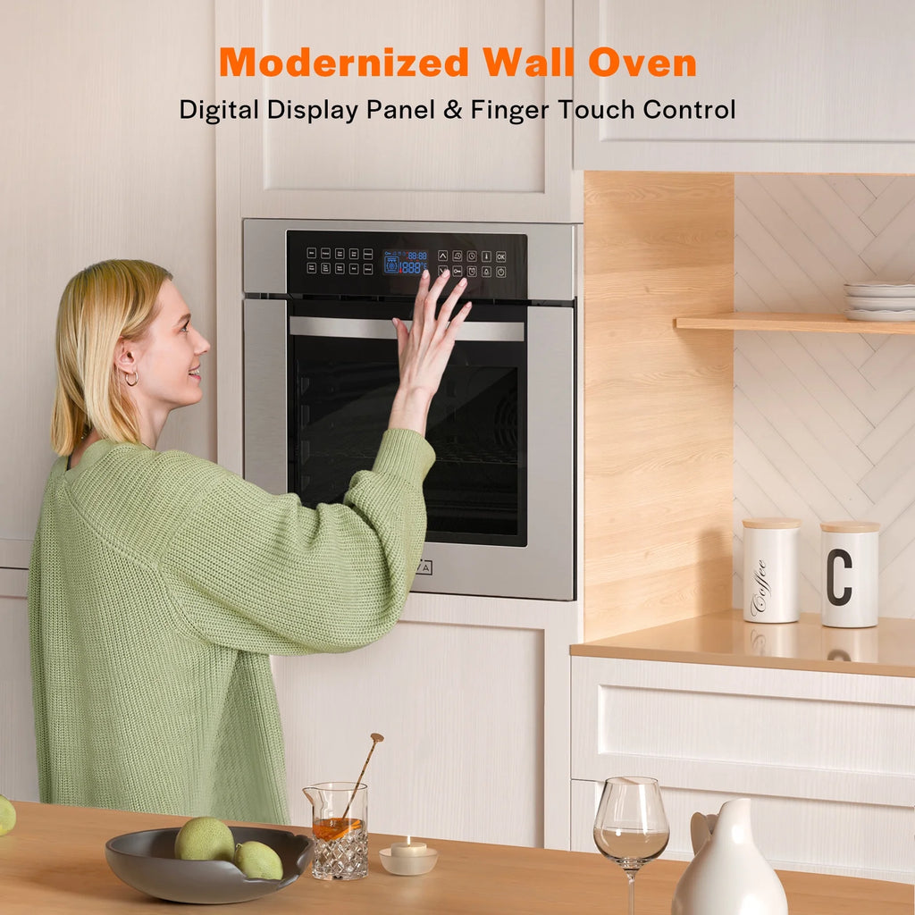 Empava 24 inch Electric Single Wall Oven 10 Cooking Functions with Convection - Touch Control in Stainless Steel