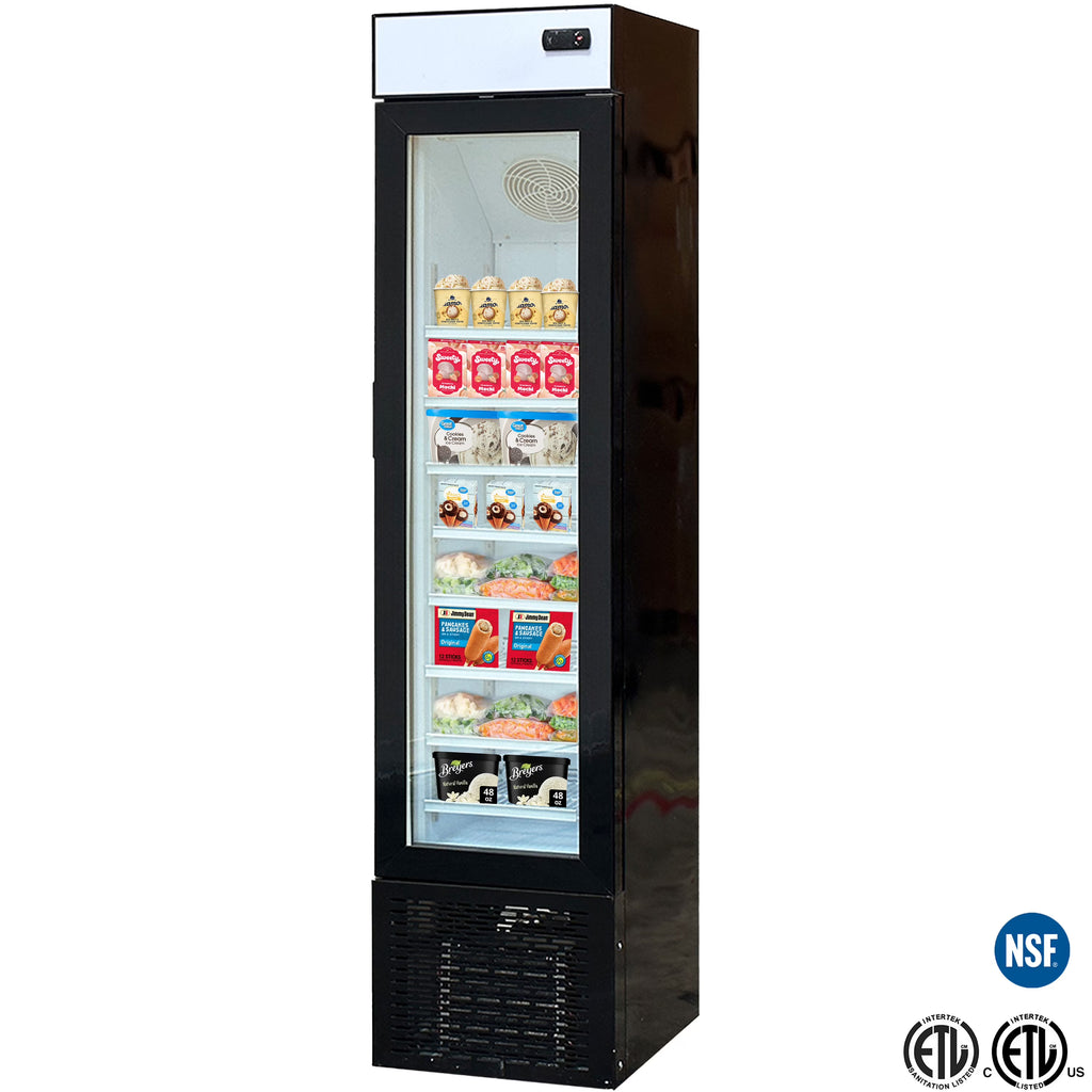 NSF 17 in. Narrow Single Glass Door Upright Freezer, Commercial Freezer 3.7 Cu. Ft. Ice Cream Freezer