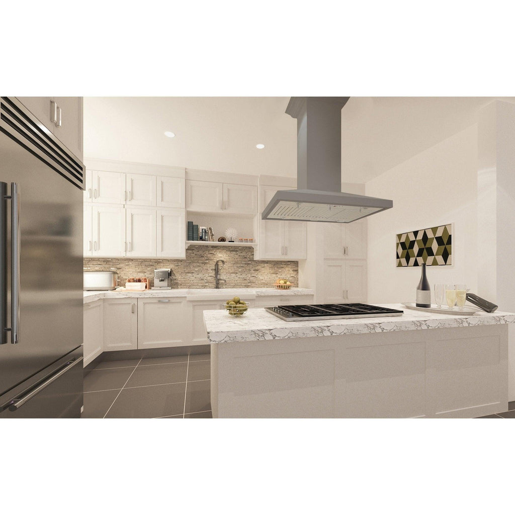 ZLINE 30 in. Wooden Island Mount Range Hood in White - Includes 760 CFM Motor