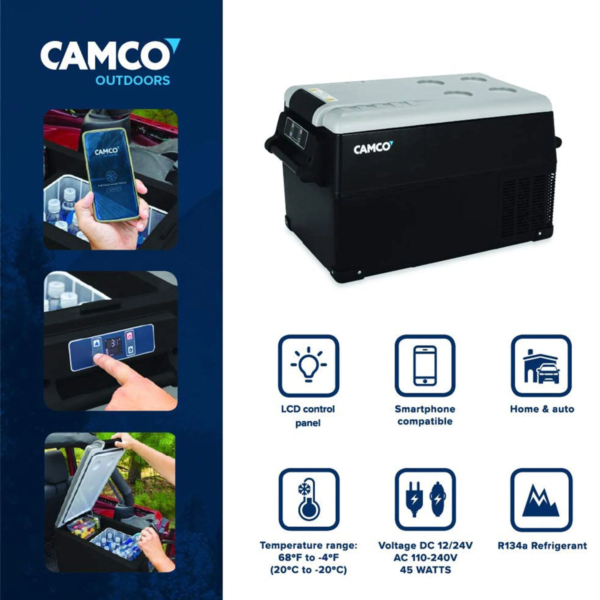 Camco Mobile App control Portable Refrigerator with 7-foot AC adapter Plastic/Polymer Black, 28lb