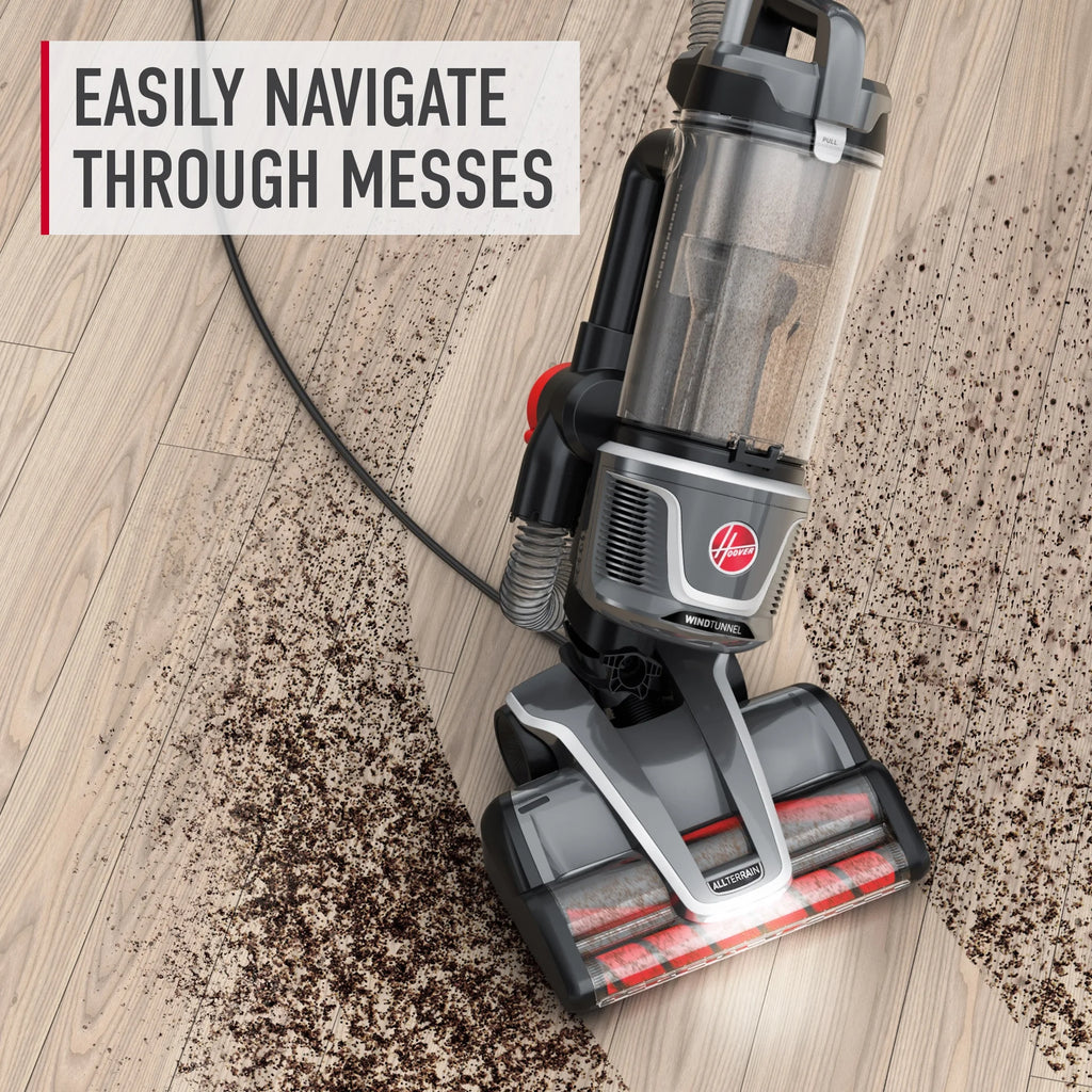 Hoover Upright Vacuum, WindTunnel All Terrain Bagless, Strong Suction, Hard Floor and Carpet, HEPA Filter, Dual Brush Rolls, and Swivel Steering UH77210V, New