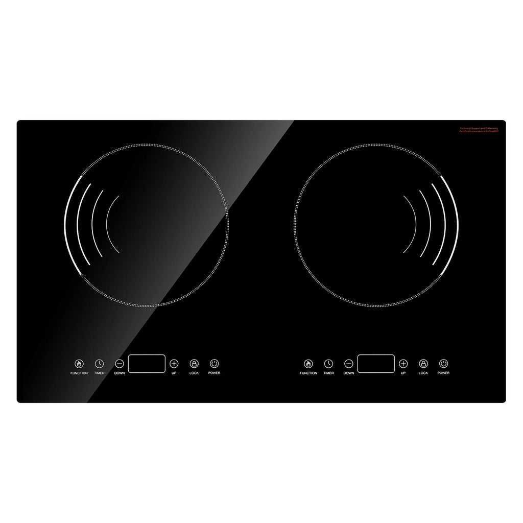 KFFKFF Induction Stove, 1800W Electric Countertop 2 Burner, Electric Cooktop with Touch Controls, Integrated Induction Stove with 9 Energy Levels, Safety Feature for Kids, Timer Function, Glass Top