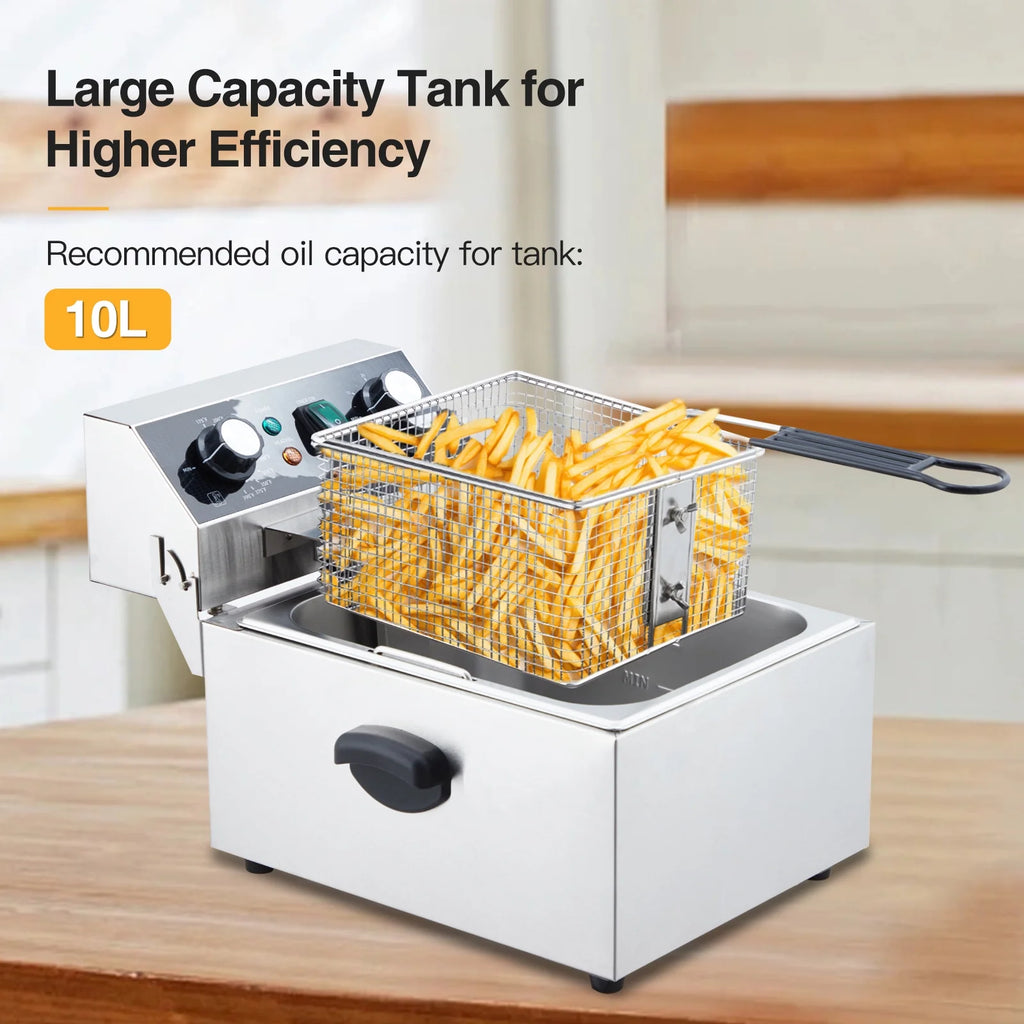 Electric Deep Fryer,Tank Stainless Steel Deep Fryer, Temperature Control, Countertop Fryer for Home Kitchen and Restaurant, 110V