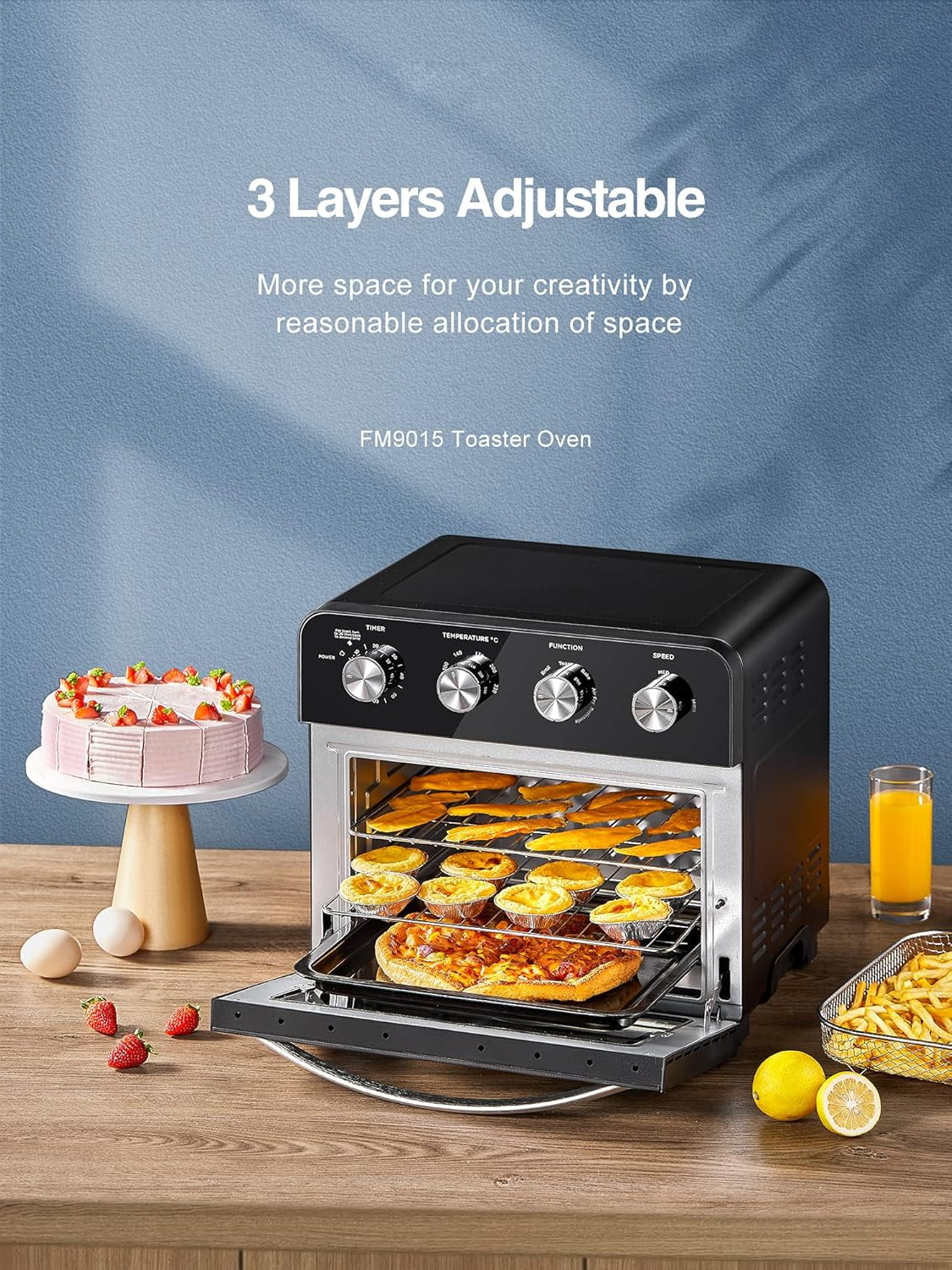 A/C 10-in-1 Air Fryer Oven, 24 Qt Convection Toaster Oven with Rotisserie & Dehydrator, 1700W Oil-Free Cooking, Includes 6 Accessories & 75 Recipes, Black