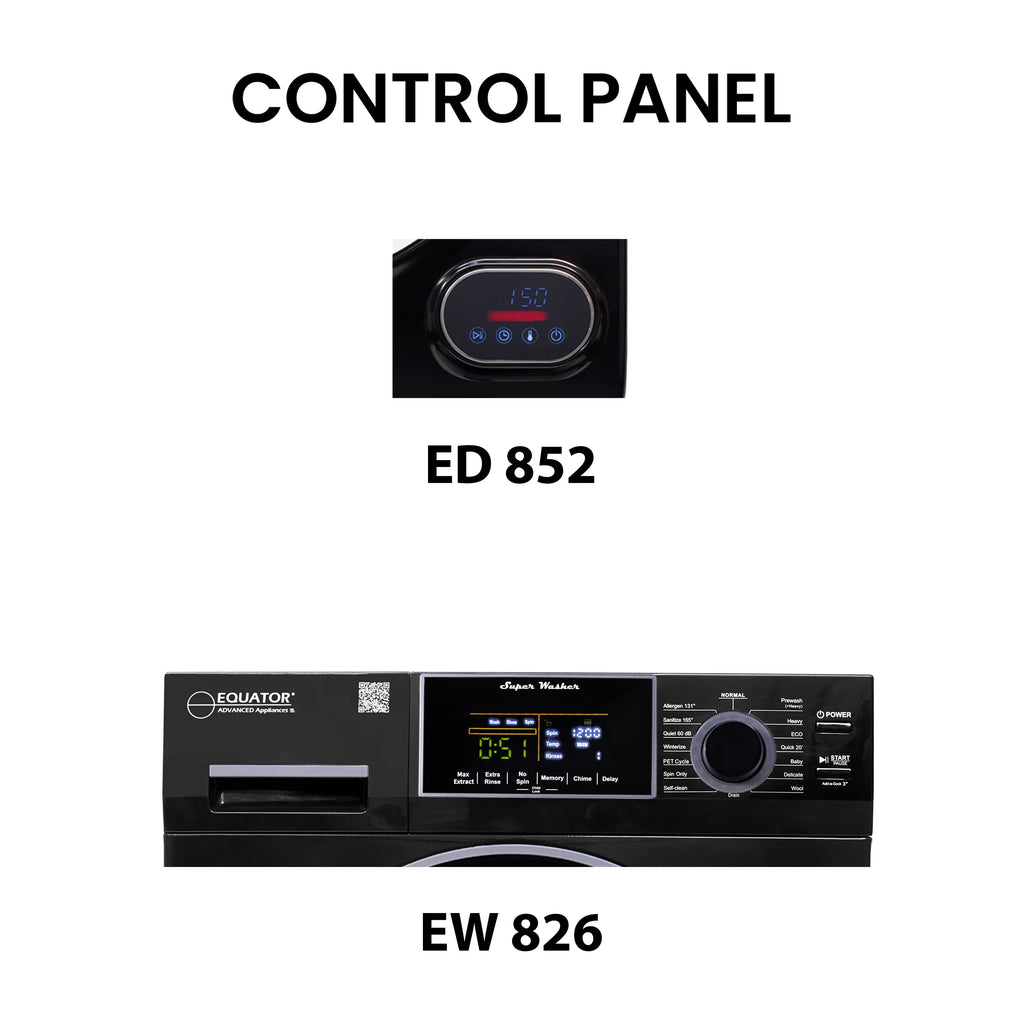 Equator 110V 1.6 cf Washer w/ Pet Cycle & 110V 3.5cf Vented Digital Sensor Dryer in Black