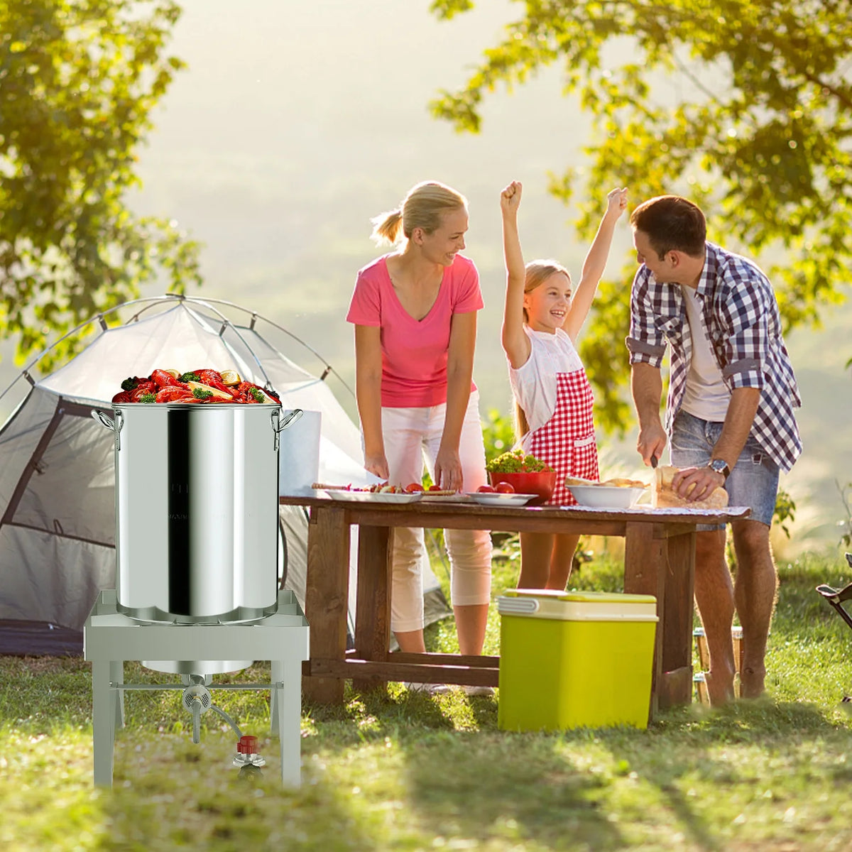 Hidpriva 30QT Stainless Steel Turkey Fryer Pot w/ SS Solid Stand, 55000BTU Propane Burner Stove, Waterproof Cover&12-inch skimmer|Outdoor Deep Fryer Pot