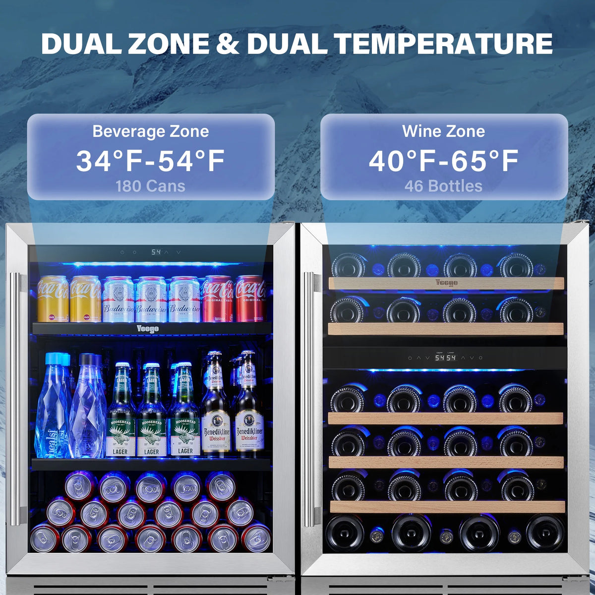 Yeego 30" Wine and Beverage Refrigerator,Two 15" Wine and Beverage Cooler Under Counter or Freestanding, Hold 33 Bottles and 80 Cans(Two Pack)