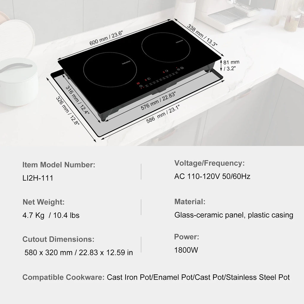 KFFKFF 2 Burners Ceramic Glass Stove Top Touch Control 24 inch Electric Cooktop