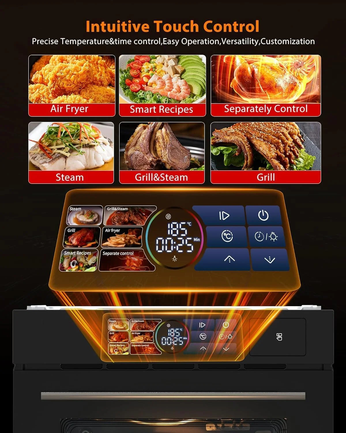 24" Built-in Electric Single Wall Oven, 2.47 Cu. Ft. Convection Wall Oven in Stainless Steel 3000W with 8 Baking Modes & 108 Automatic Recipes, Colorful LED Screen