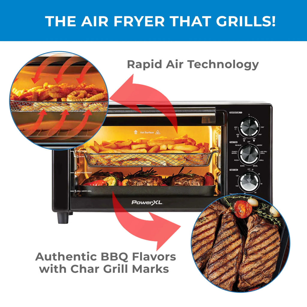 PowerXL Air Fryer Grill Plus Toaster Oven with Air Fry, 8 Functions, Black, 1500 W
