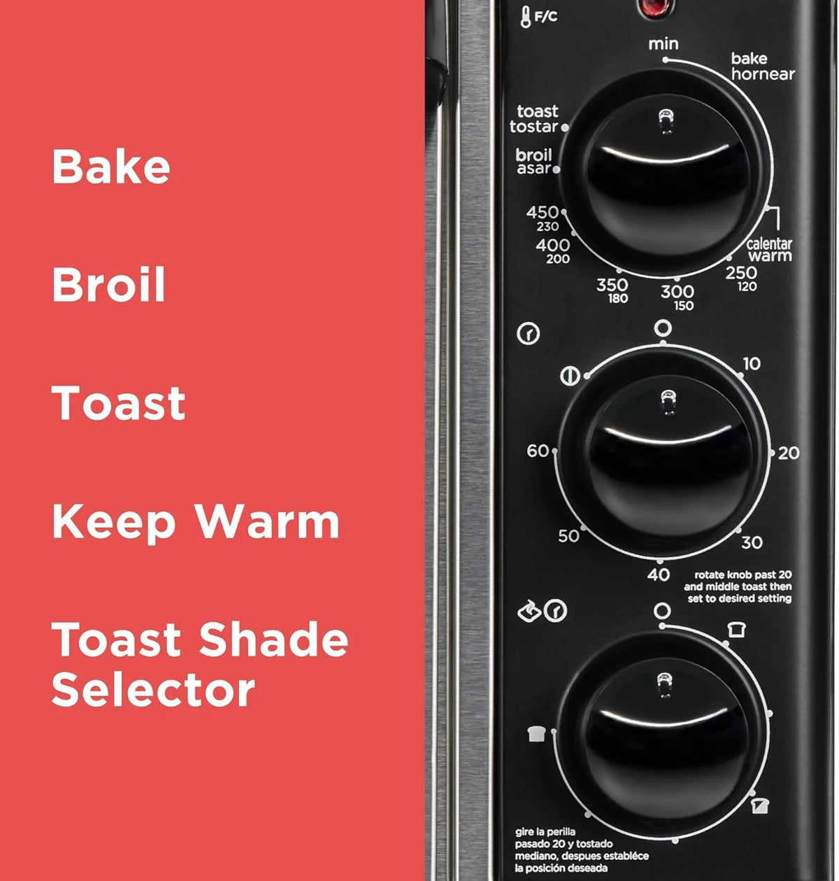 8-Slice Extra Wide Convection Toaster Oven, Fits 9"x13" Oven Pans and 12" Pizza, Bake, Toast, Broil, and Keep Warm Functions, Countertop Compact Design with Stainless Steel Finish