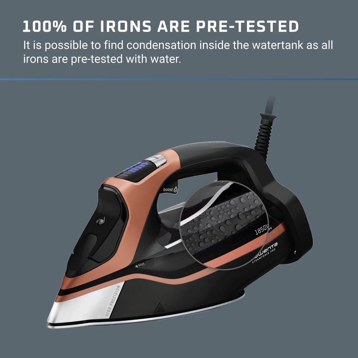 Rowenta Steam Force+ Iron for Clothes, Stainless Steel Soleplate, 1850 Watts, 400 Microsteam Holes, Garment Steamer, Black & Blue, DW9440U1