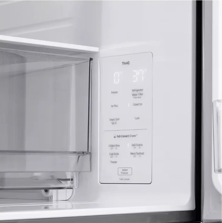 LG LF26C8210S 36 Inch  26 cu. ft. Counter-Depth, 4-Door French Door Refrigerator, Full-Convert Drawer, and Internal Ice and Water Dispenser, in Stainless Steel