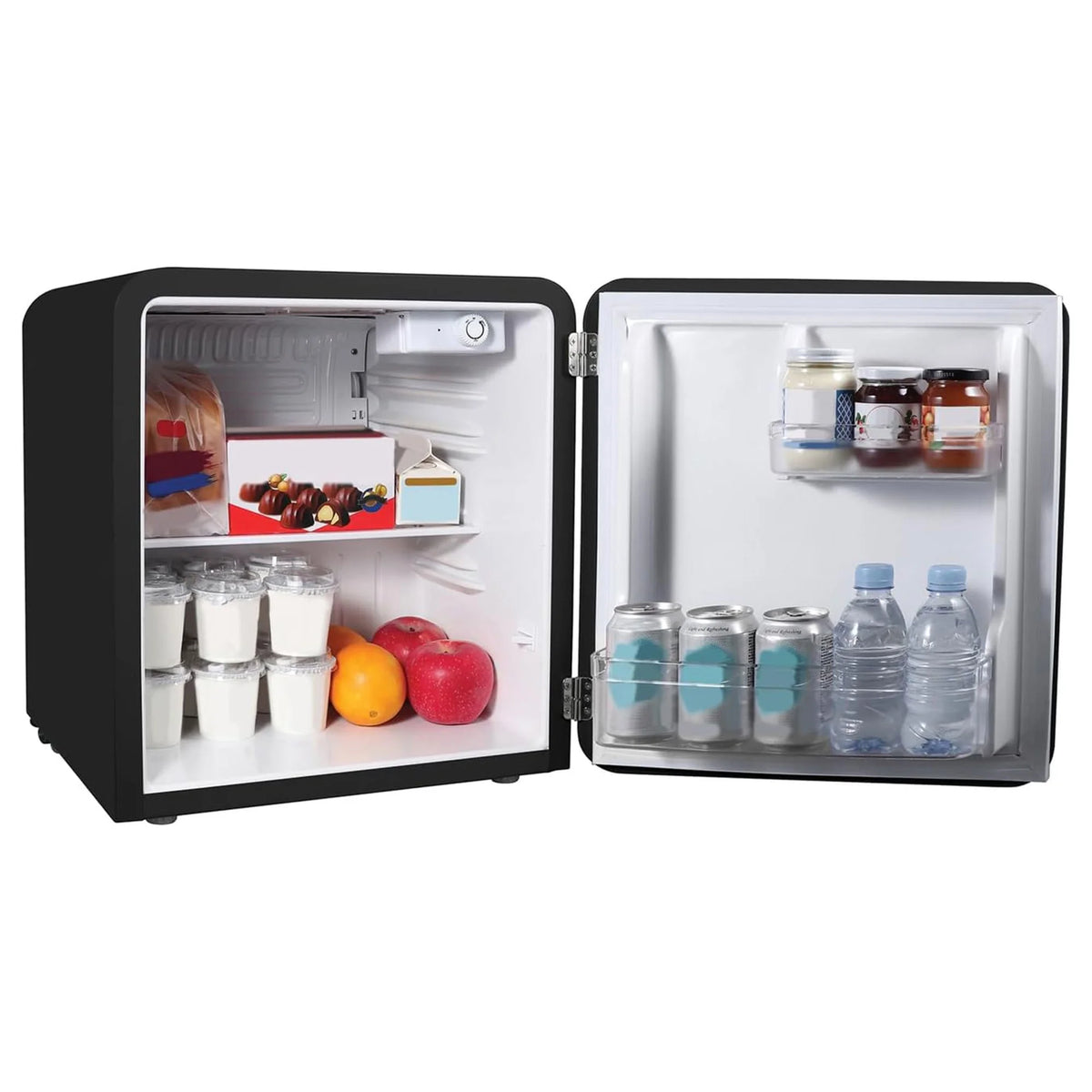 Open Box Magic Chef 1.6 Cu. Ft. Retro Mini Fridge with LED Light, Black, 34 lbs