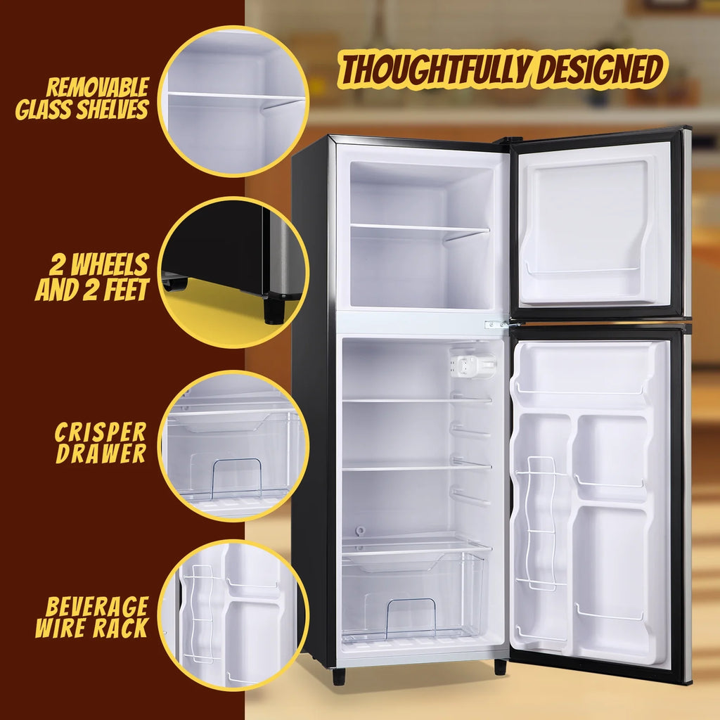 Tacool Small Mini Fridge with Top Freezer Compact Refrigerator Dual Door with Adjustable Thermostat Black for Home New