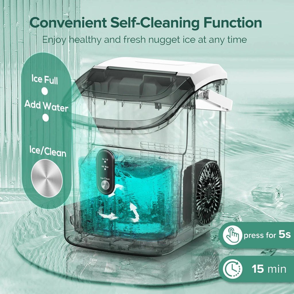 KISSAIR Nugget Ice Maker Countertop with Soft Chewable Pellet Ice, Portable Ice Machine with Handle, 35lbs/24H, Grey