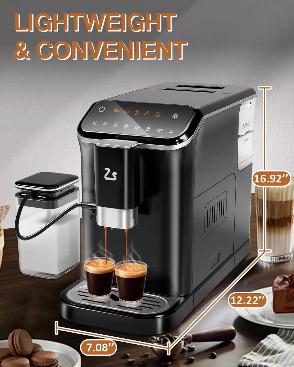 Garvee Professional Automatic Espresso Machine, 20 Bar Coffee Machine with Automatic Milk Frother, 1-15 Adjustable Grind for Home, Black