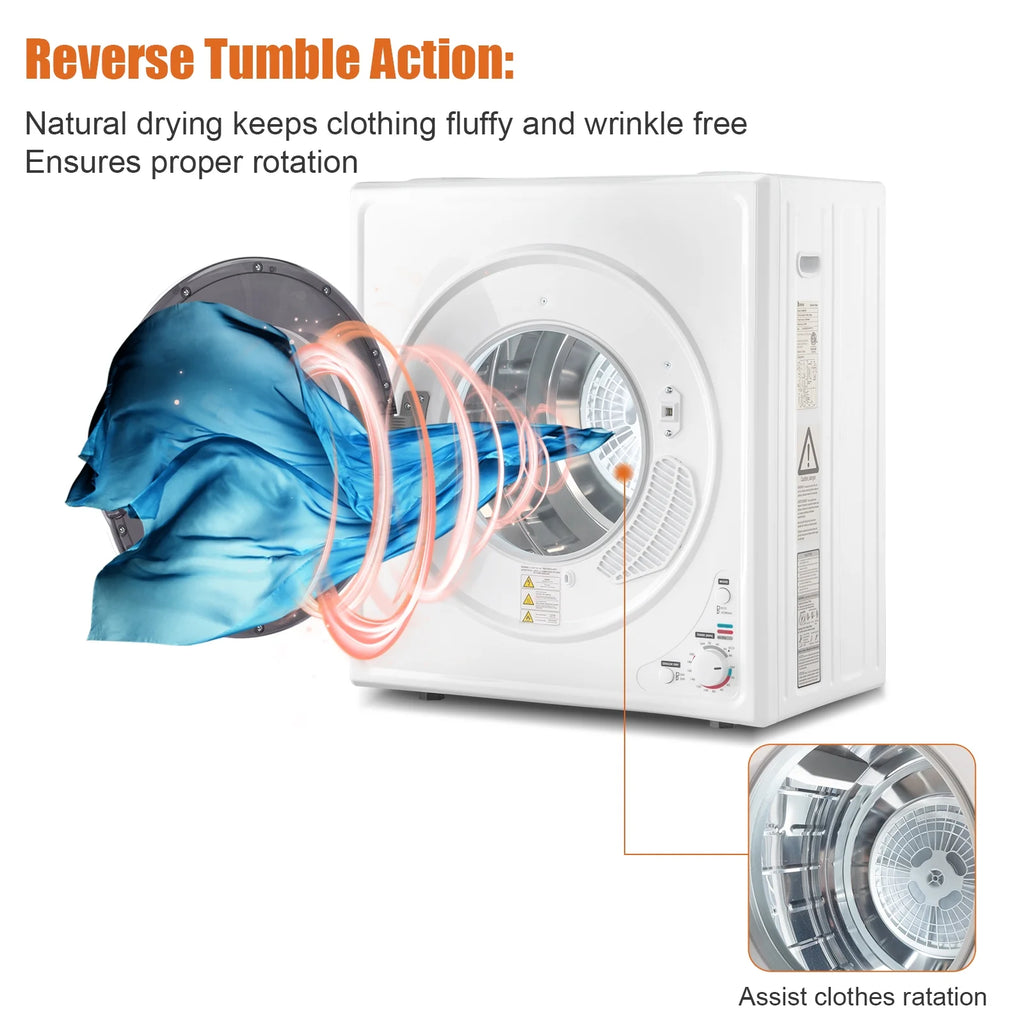 GYJ40-168I1 Compact portable Household clothes Dryer 4KG 2.6CUFT with Stainless Steel Drum White 120V 1400W MECHANICAL Control