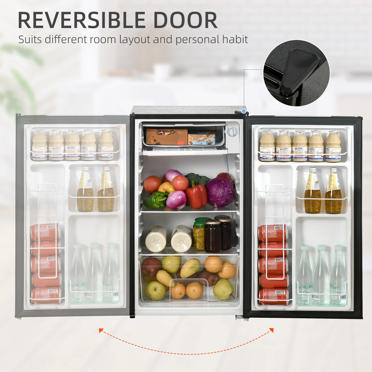 3.2 Cu.Ft Mini Fridge with Freezer, Single Door Compact Refrigerator with Adjustable Thermostat, Shelf and Reversible Door for Bedroom, Dorm, Home Office, Energy Efficient, Black