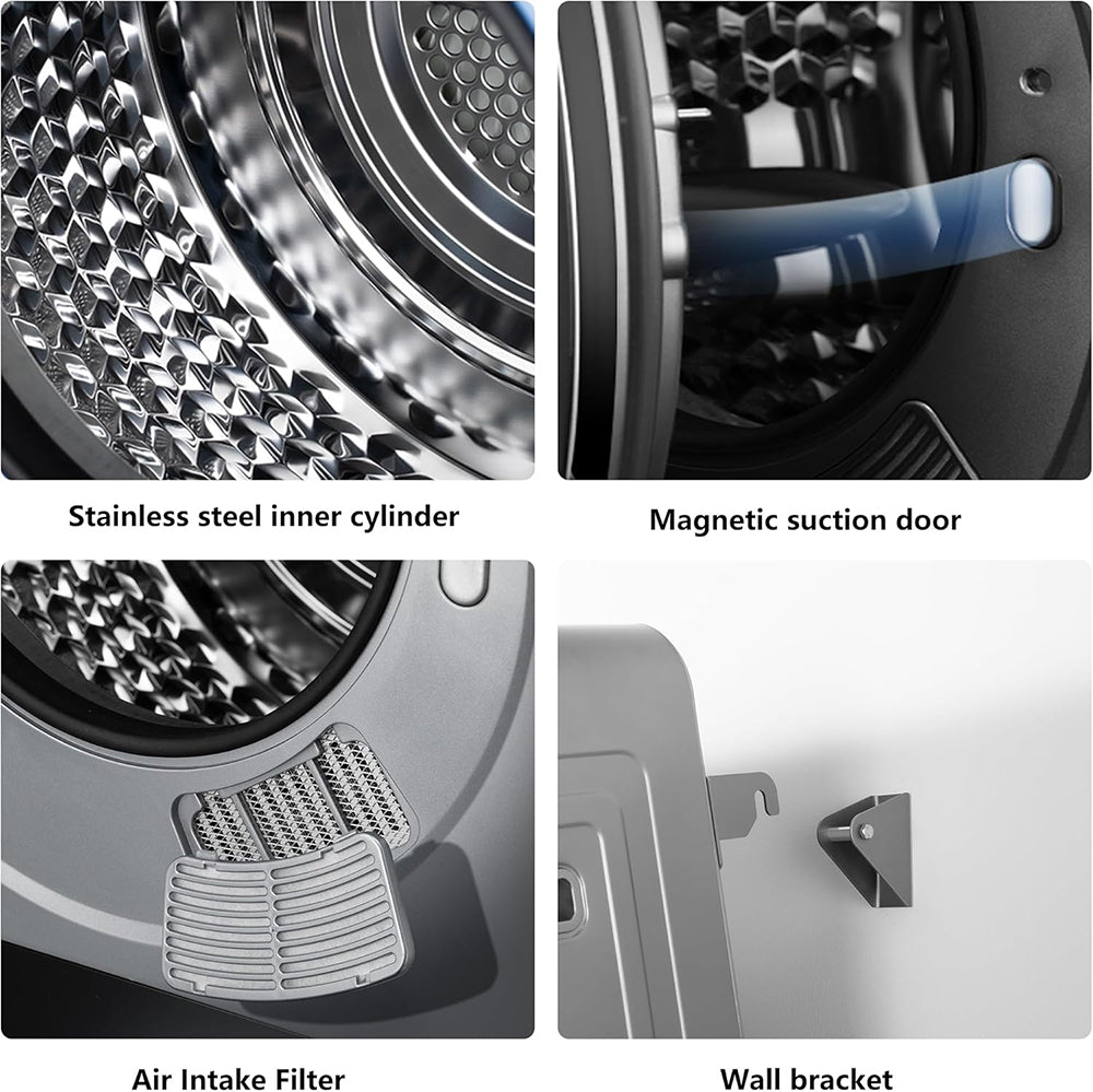MIDOQIN Portable Clothes Dryer, 120V/850W Compact Laundry Dryer with Exhaust Pipe & LED Touch Control Panel, Front Load Mini Dryer Machine for Apartment