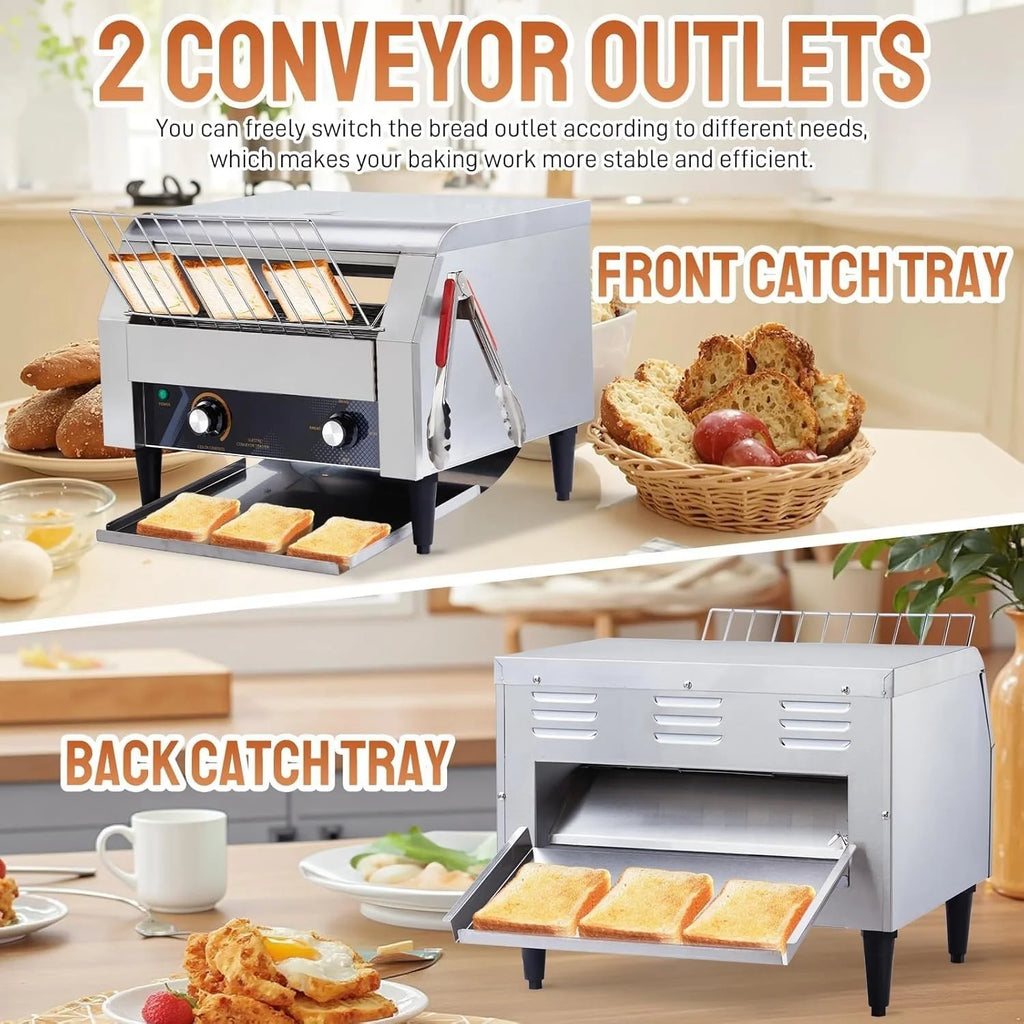 Ktaxon Commercial Conveyor Toaster, 150 Slices/Hour, 1300W, Front/Rear Outlet, Silver