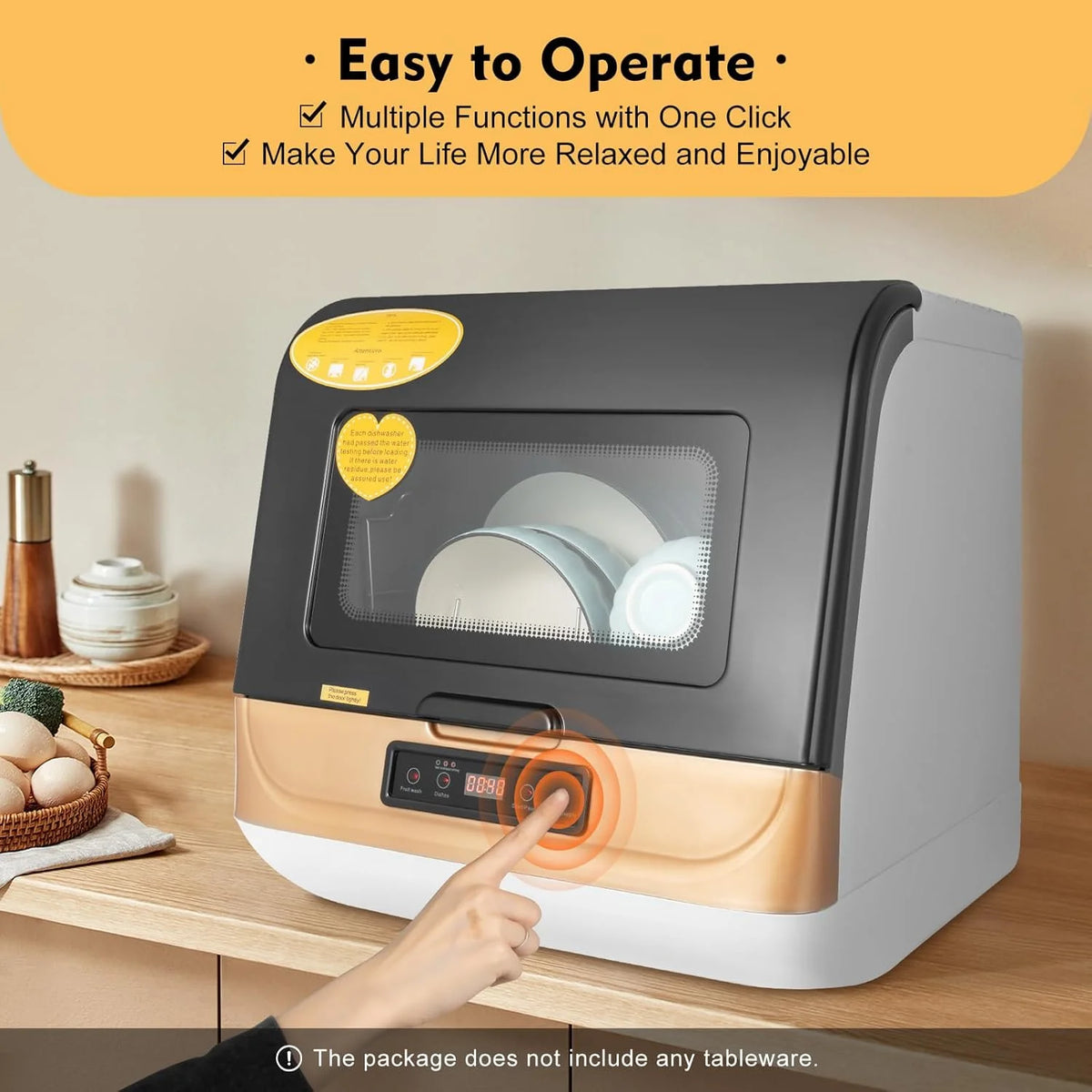 1200W Kitchen Countertop Dishwasher, Portable Mini Dishwashe 360�� Streak-Free Deep Cleaning, 4 Washing Programs Automatic Dish Washing Machine for Home, Apartment, Black