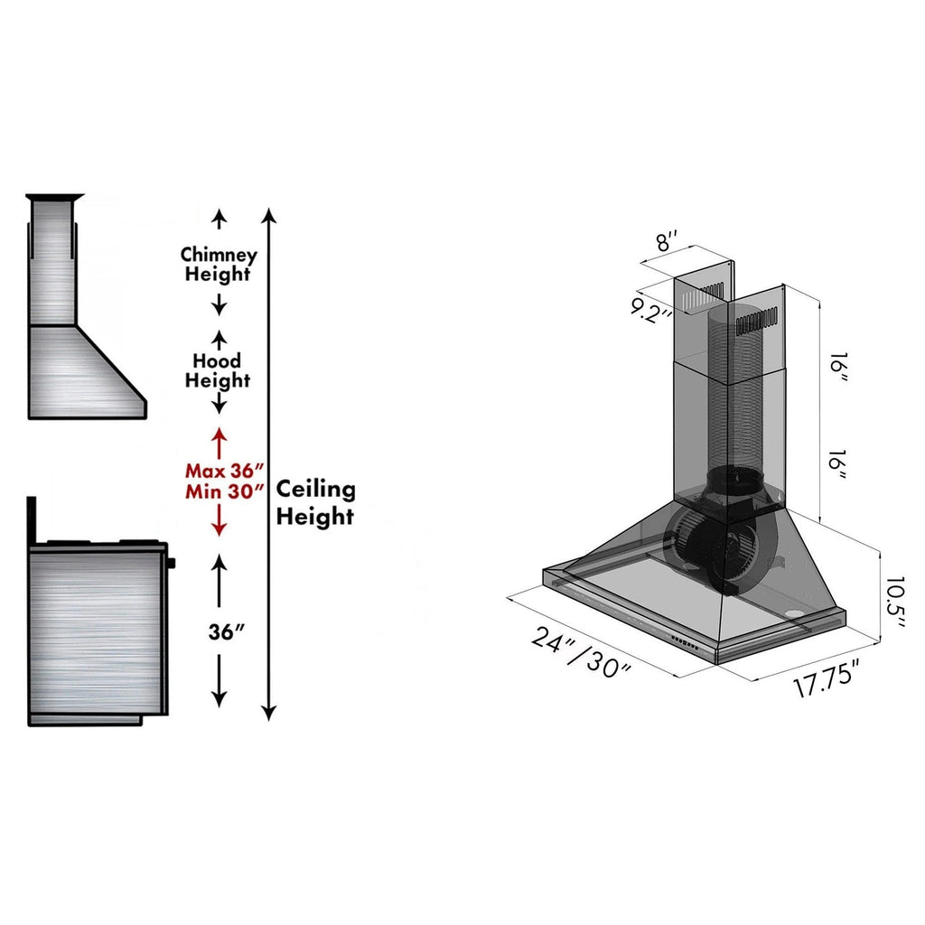 ZLINE 36 in. Wall Mount Range Hood in Black Stainless Steel (BSKBN-36)