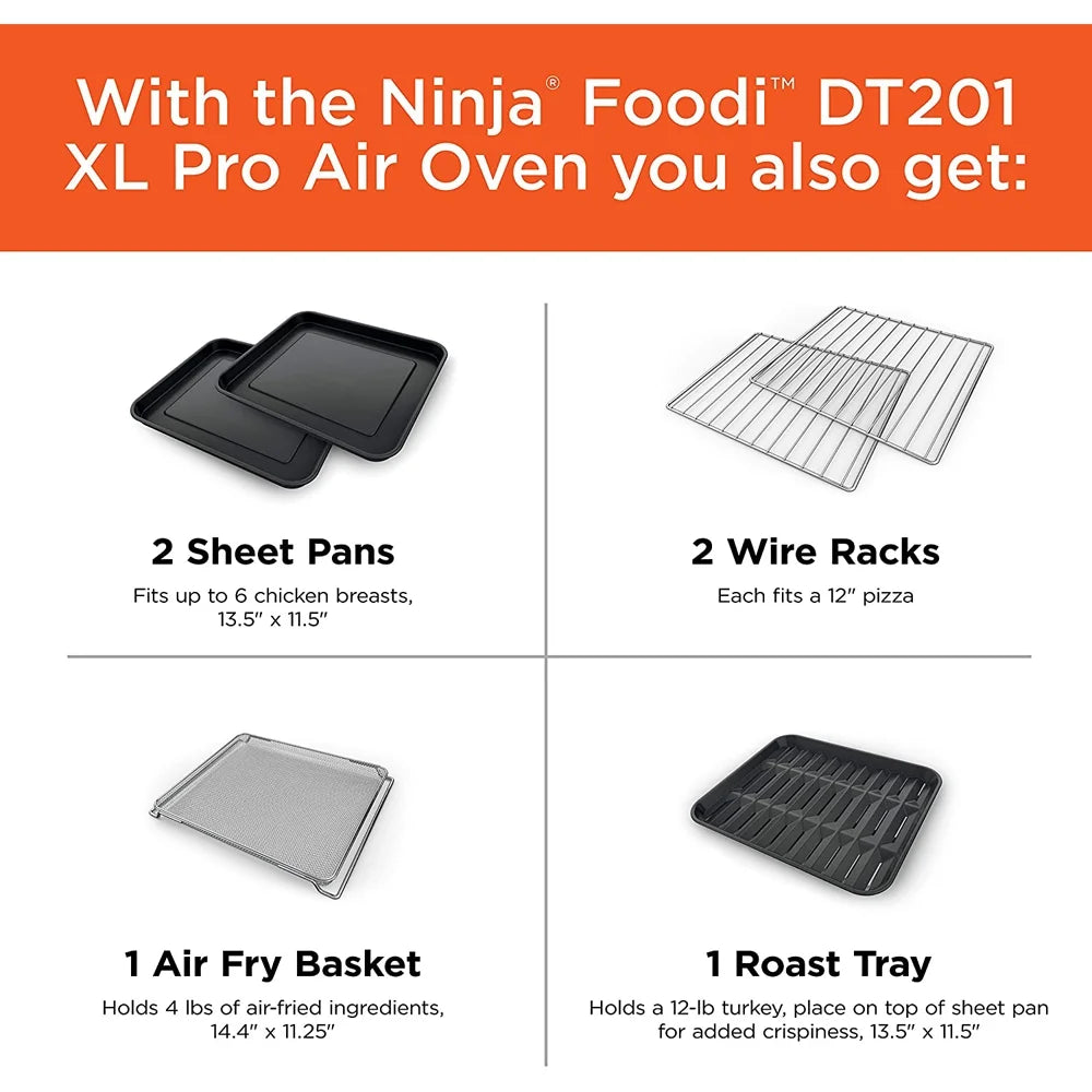 Restored Ninja DT201 Foodi 10-in-1 XL Pro Air Fry Oven, Large Countertop Convection Oven, Digital Toaster Oven, Dehydrate, Reheat, 1800 Watts, Stainless (Refurbished)