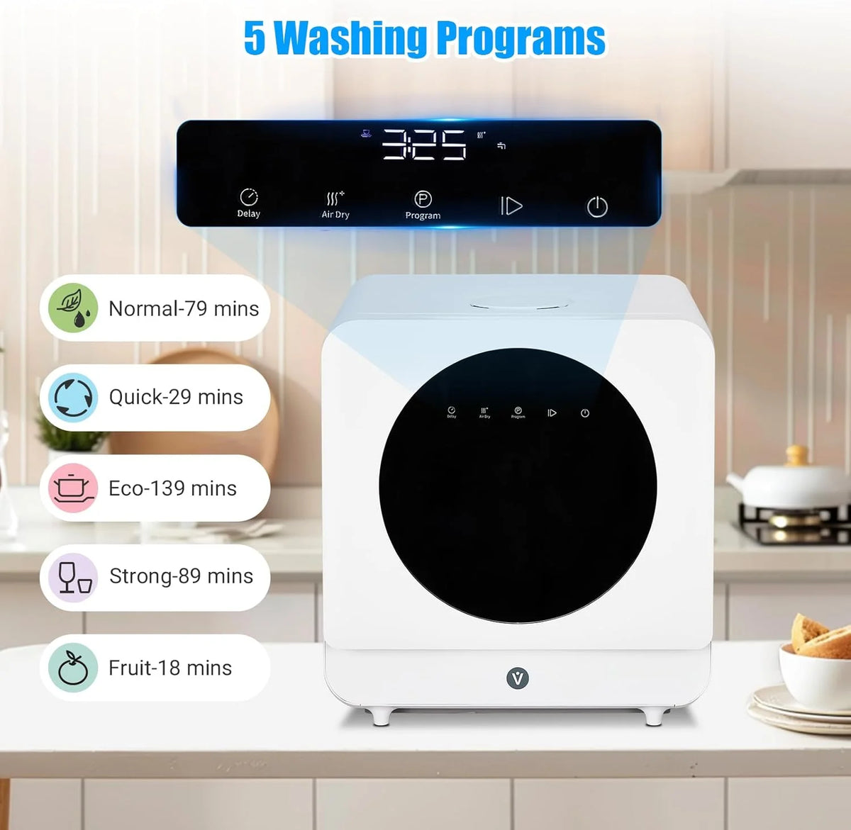 Portable Dishwasher With Large Display Screen 2 In 1 Self-Priming Fresh Air Drying