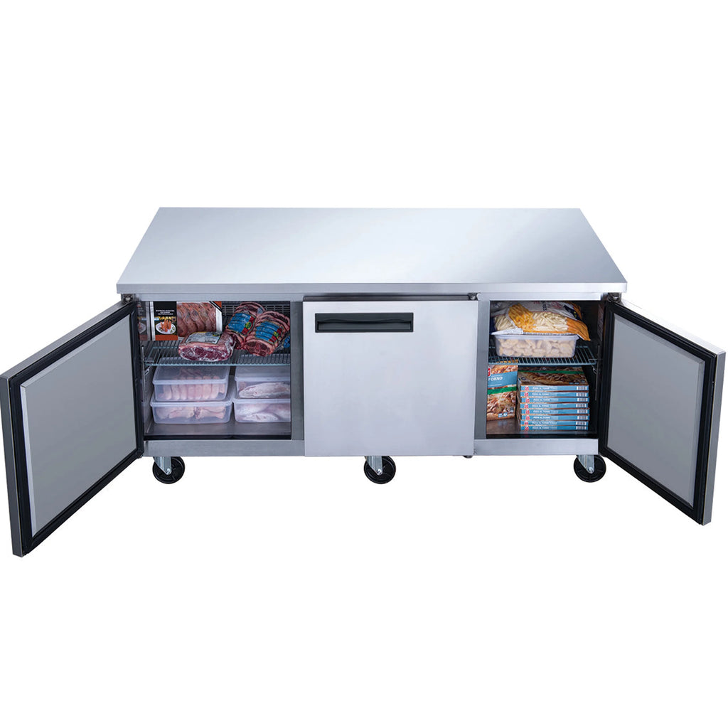 72 in. Commercial Undercounter Freezer 19 Cu.Ft. Stainless Steel Three-Door Commercial Freezer Heavy Duty