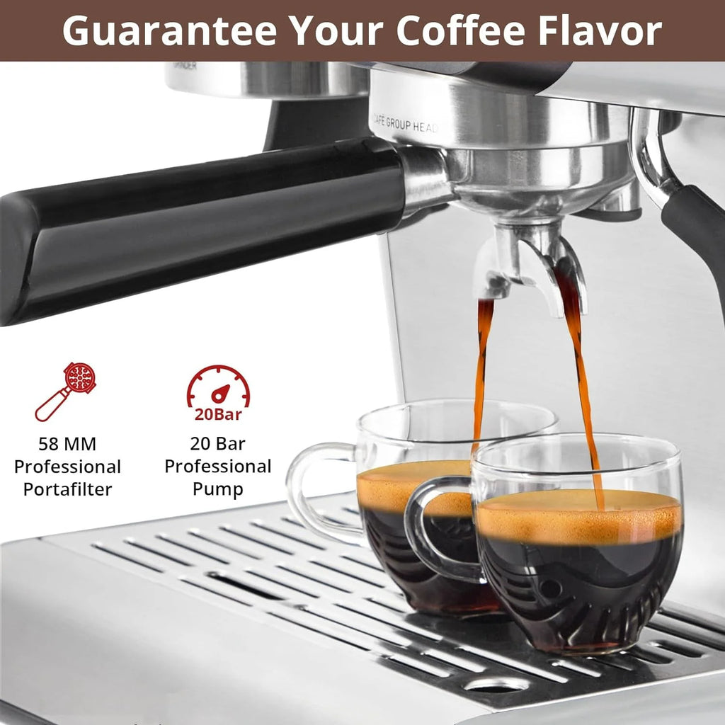 COZONY Espresso Machine 15 Bar, 2.5 L Water Tank, Semi Automatic Coffee Maker with Grinder, Milk Frother/Steam Wand, Italian Pump, All-in-One Espresso Machine, Stainless Steel, Silver
